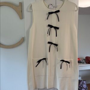 Zara Cream Dress with Black Bow Accents